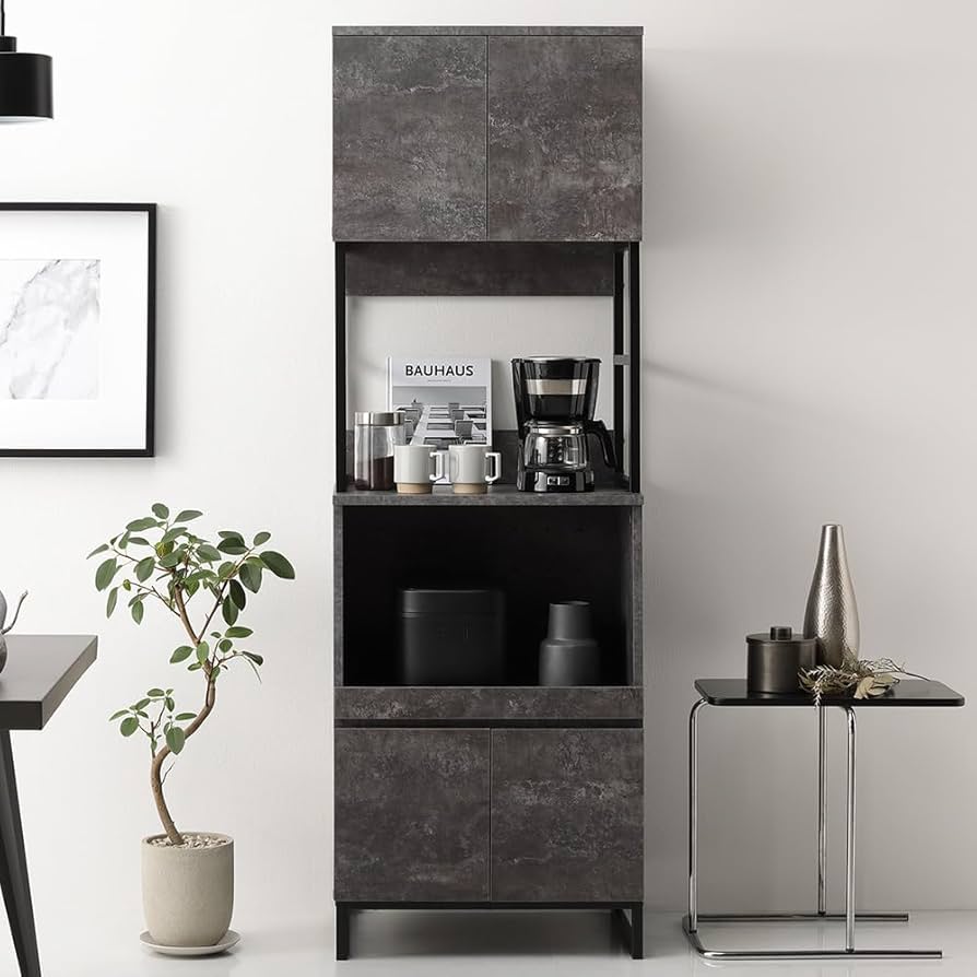 グレー ガラス扉付き収納棚　佐賀県お引き取り　関家具　レンジ台　炊飯器台　食器棚 楽天市場】レンジラック 88cm幅 グレー ナチュラル レンジ台