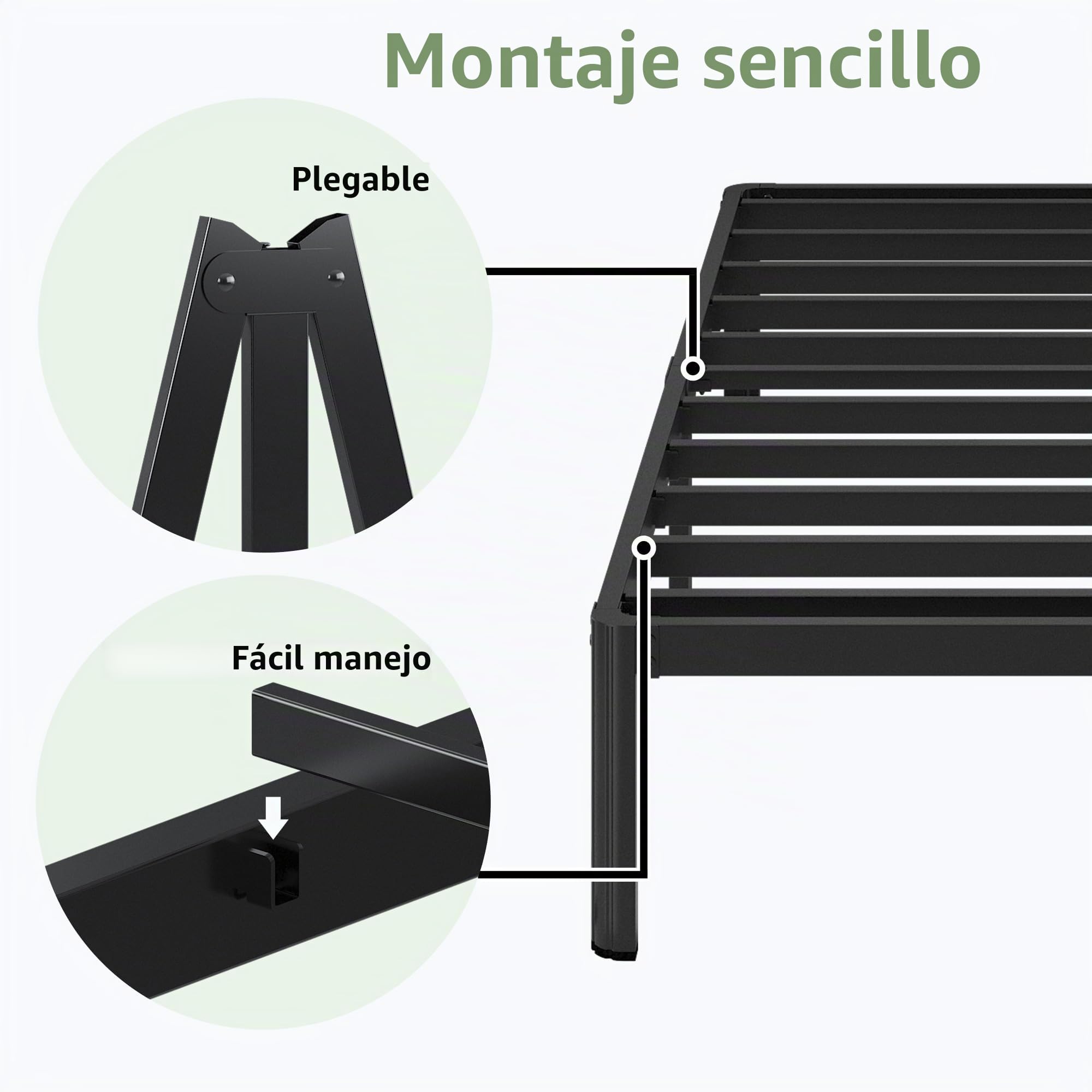 Lutown-Teen Cama de Metal de 160 x 200 cm con Patas Redondas, 36 cm de Altura, Marco de Cama con somier de láminas de Metal, Negro