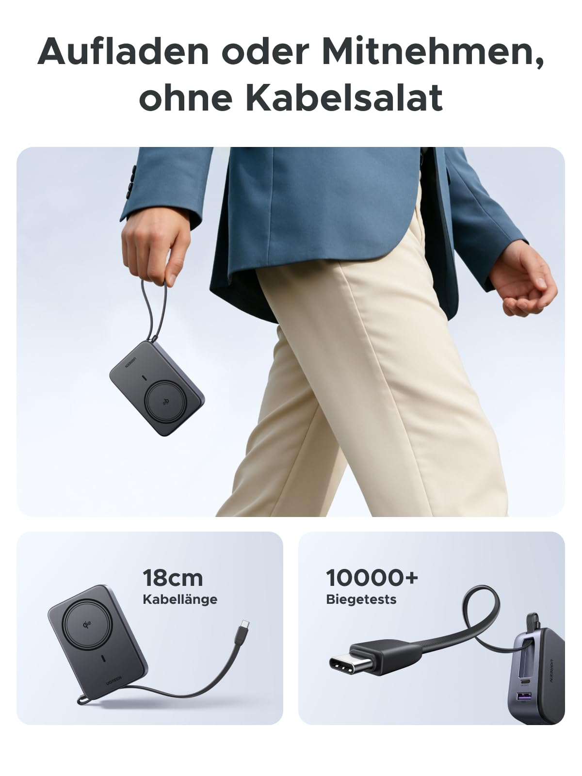 UGREEN Zapix 20000mAh Qi2 15W Powerbank Magsafe mit USB-C 30W