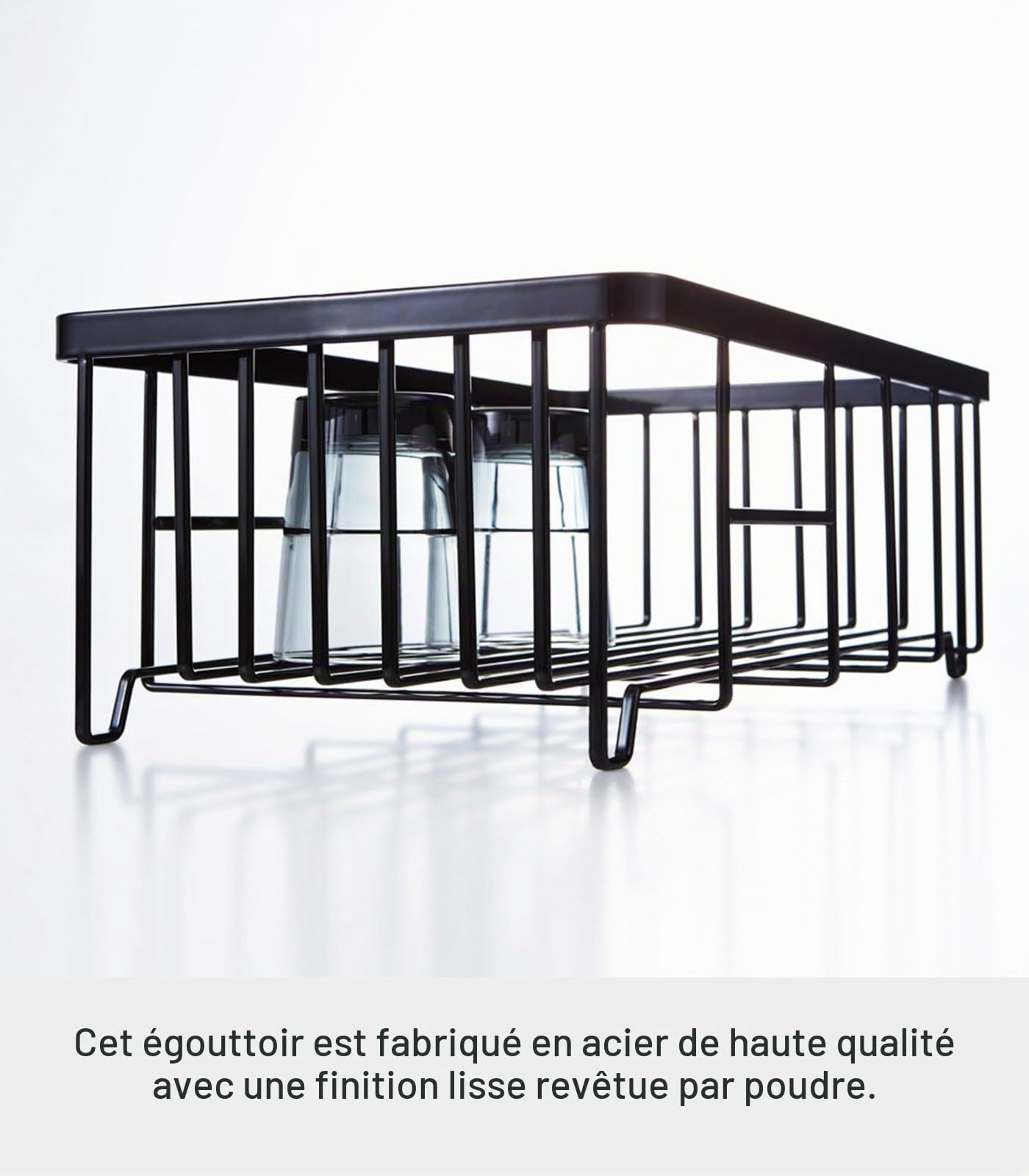 YAMAZAKI 2876 Tower Wire Dish Drainer, Black, Steel/ABS Resin, 42 x 23 x 17 cm