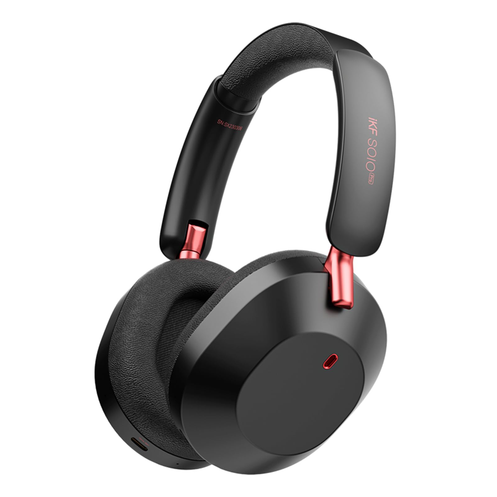 iKF Solo Pro Kabellose Kopfhörer, Adaptiv ANC, Hi-Res, 140 h Akkulaufzeit | Bluetooth Over-Ear Headset, Spatial Audio, Kopfverfolgung, Transparenz Modus, Tiefer Bass, Alltag, Büro, Schwarz/Ro