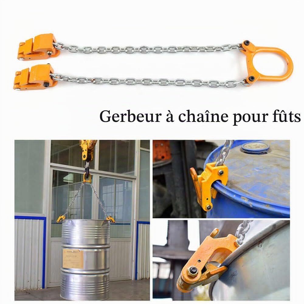 Lève-baril vertical, palan à chaîne 1 tonne, levage de fût vertical 2000 lbs pour fûts en plastique et en métal