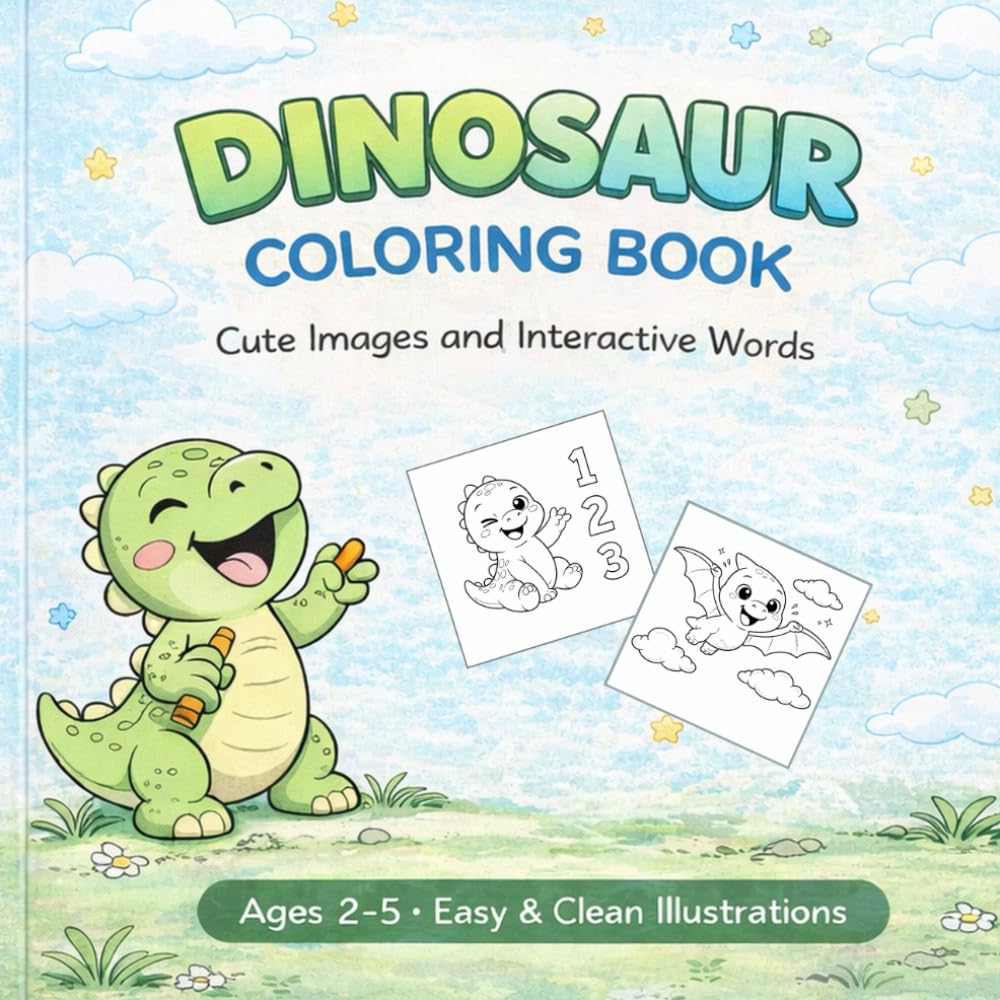Dinosaur Coloring Bok: Cute and Simple Illustration