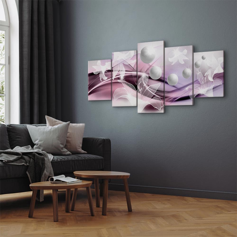 Cuadros B&D XXL - Cuadro en Lienzo Abstracto 150x75 cm 5 piezas - Impresión en material tejido no tejido cuadros decoracion salon modernos lienzos - Flores ornamento Arte Flor b-A-0226-b-p