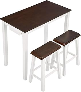 3-Piece Bar Table Set with 2 Stools - Farmhouse Style Breakfast Nook Dining Set with Brown Top White Base - Space Saving Kitchen Counter Height Table for Small Spaces, Black