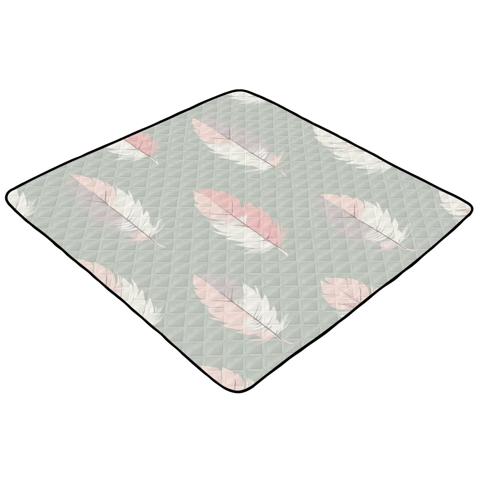 BOESI Graffiti Feather Pattern Baby Play Mat, 50“ X 50” Washable Folding Crawling Mat, Baby Floor Mat, Soft, Thick, Non-Slip