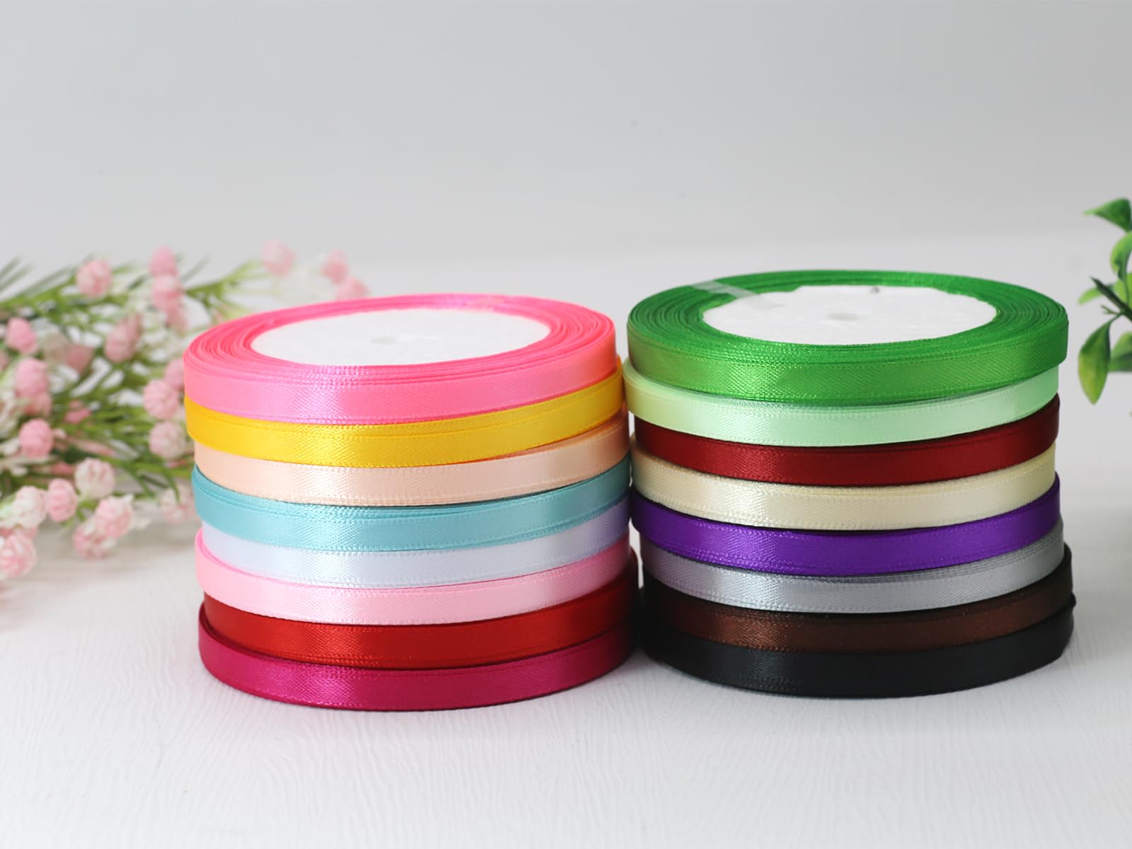 JESEP 16 Rolls 400 Yards Solid Satin Fabric Ribbon Multi-Color Packing for Gift Package Wrapping Hair Bow Clips Accessories, Crafting, Sewing, Wedding, Decorator, etc (1/4
