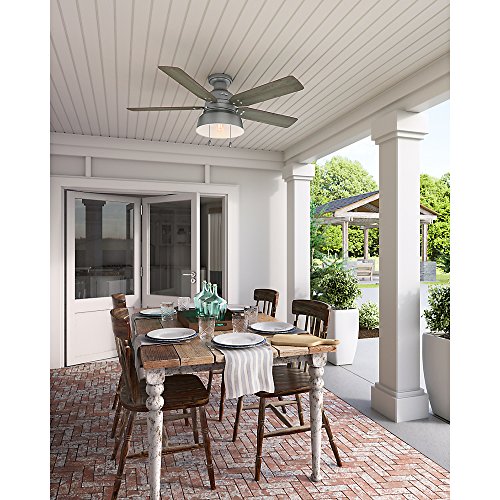 Image of Hunter 52 inch Outdoor or Indoor Ceiling Fan with LED Light - Rustic Ceiling Fan with Pull Chain, For Bedroom, Living Room, or Patio, Low Profile Mount, No Remote - Mill Valley 59311, Matte Silver