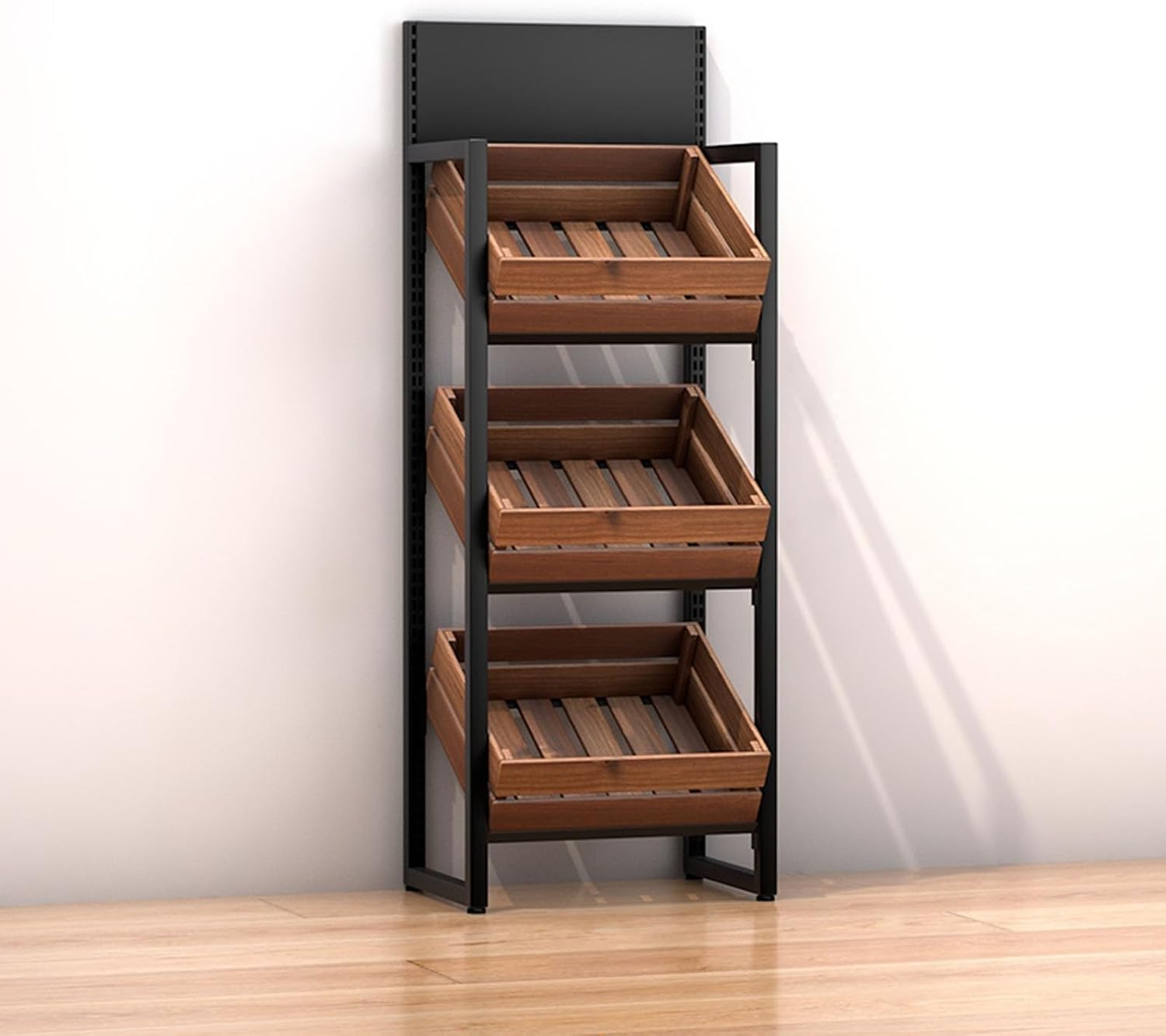3/4 Tier Fruits & Vegetables Kitchen Shelf Rack Display,Large Solid Wood Retail Snack Stand,for Commercial Supermarket, Floor Multi-layer Storage Frame,Produce Holder For Onion Potato Storage(A,4 Tier