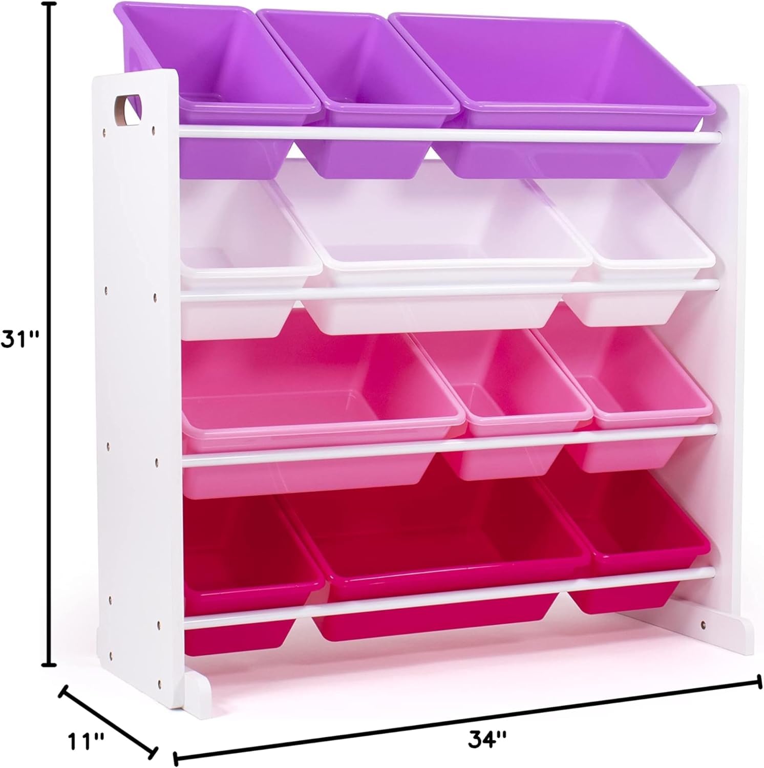Snazzy Kids Toy Storage Organizer with 12 Plastic Bins, White/Pink/Purple β Removable Bins for Playroom, Bedroom, Toddler Furniture for Boys and Girls 4