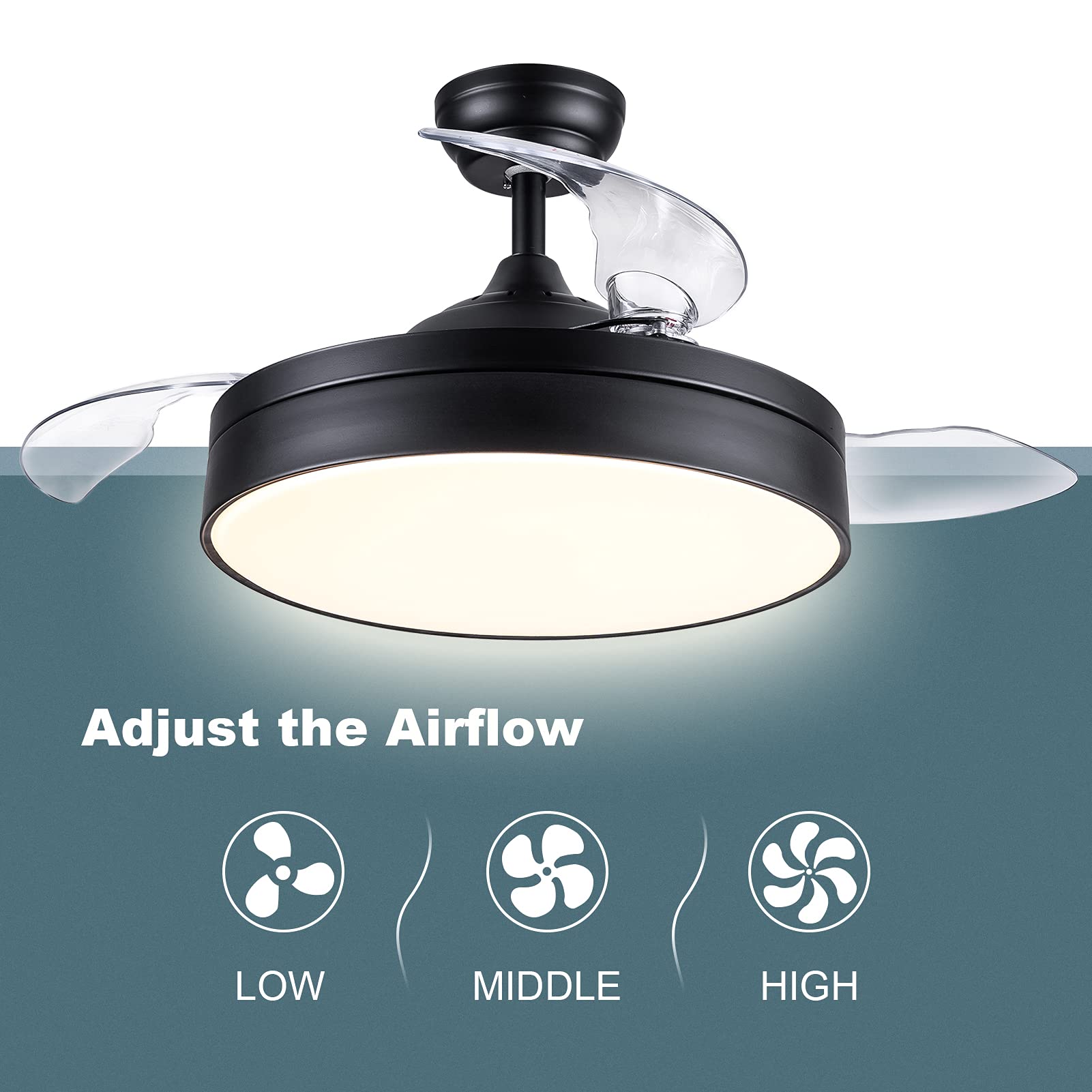 Buy Bladeless ceiling fan, Newday 42 inch Retractable Ceiling Fan with