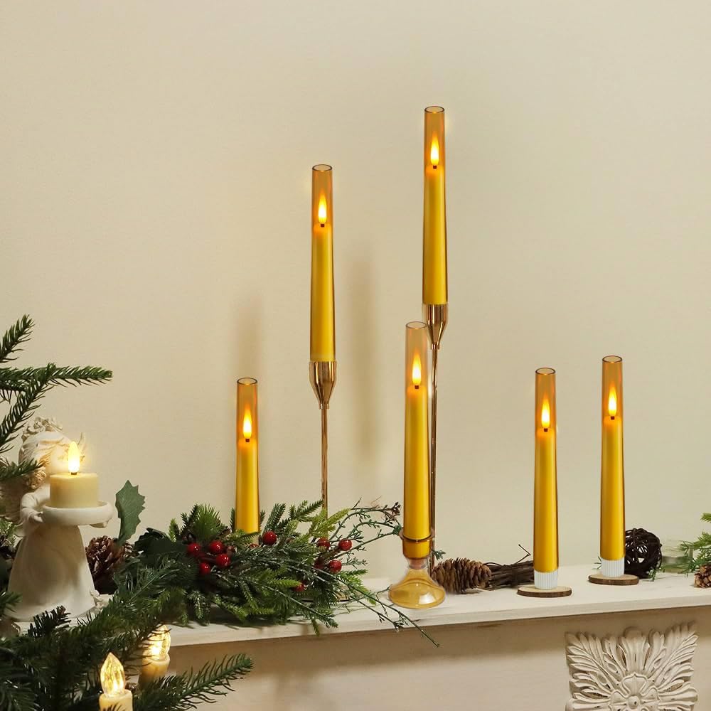 MUMCHASI Flameless Window Candles, Battery Operated Candlesticks with Remote, Flameless Taper Candles, Fall Flickering LED Candlesticks, Acrylic Design for Party Wedding Halloween H9.5”