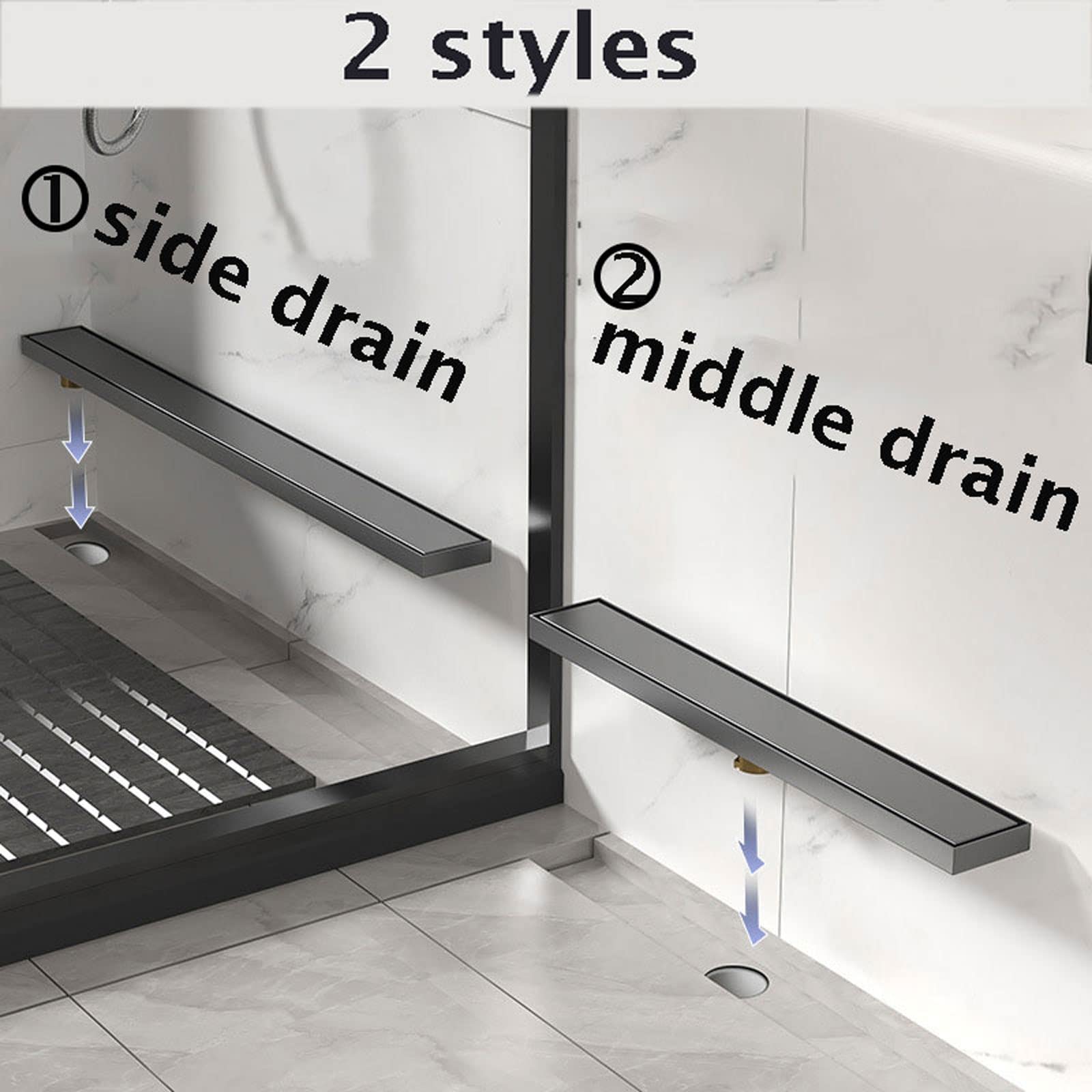 Odpływ łazienkowy, Liniowy niewidoczny odpływ prysznicowy, prostokątny podłogowy z odpływem podłogowym włosiem S(Side Drain,20cm)