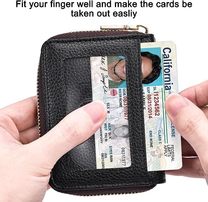 Credit Card Holder For Women, Rfid Blocking Small Compact Bifold Credit Card Wallet With Zip Close, ID Card Holder With Key Chain, Waterproof Purse For Cards, Cash, Travel (Black)3