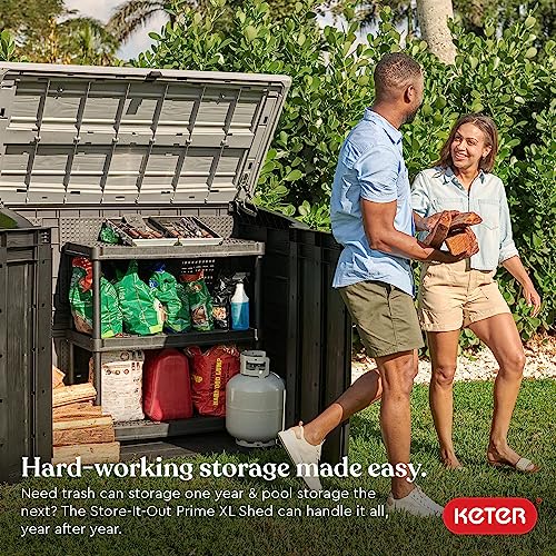 Image of Keter Store-It-Out Prime XL 4.75 x 2.6 Foot Resin Outdoor Storage Shed with Double Doors and Easy Lift Hinges, Perfect for Trash Cans, Garden and Yard Tools, and Pool Toys, Black