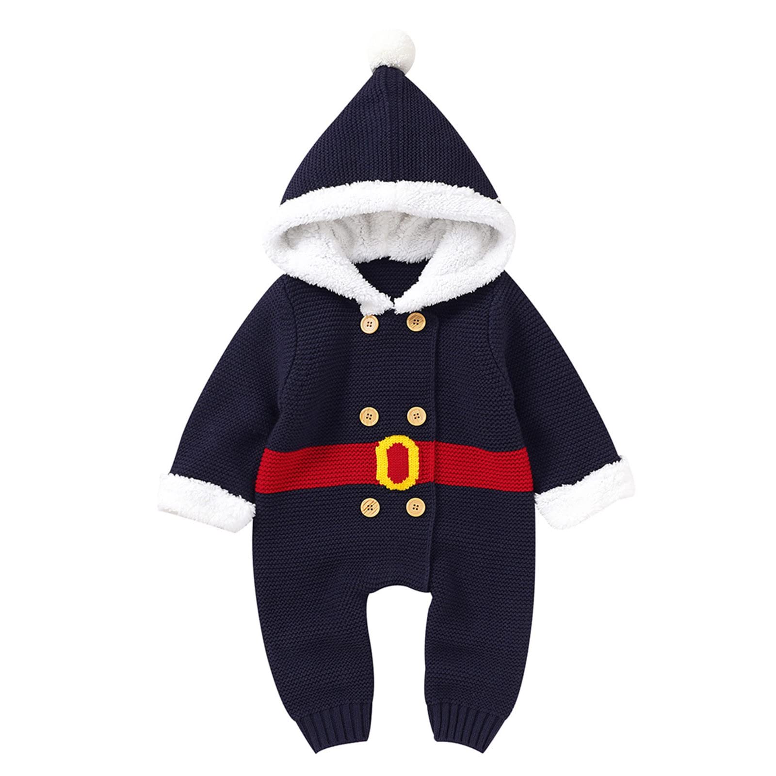 RNTOP Baby Girls Boys Christmas Sweater Jumpsuit Outfit Infant Knit Long Sleeve Hooded Sweater (Blue, 12-18 Months)