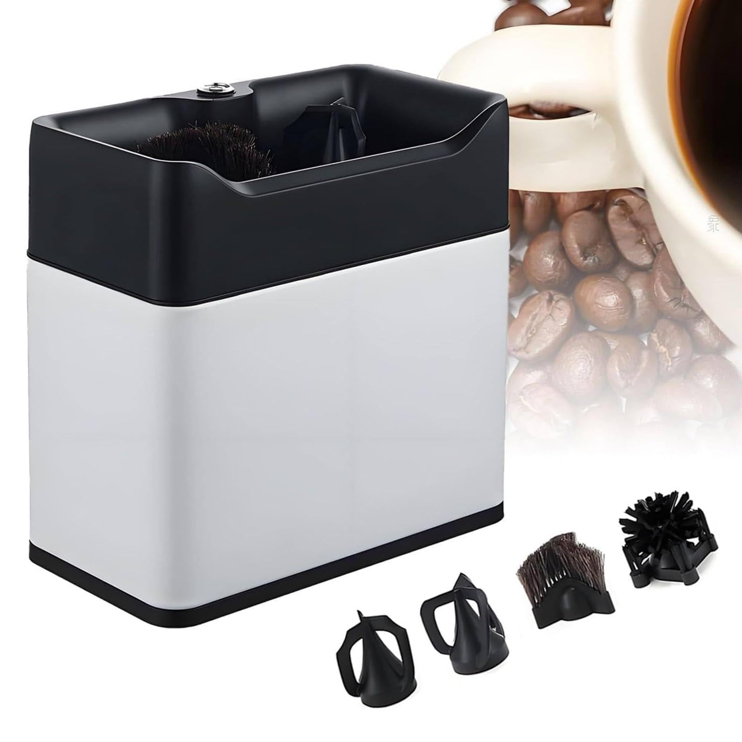Limpiador de portafiltro eléctrico, limpiador de mango de café molido con raspadores y cabezales de cepillo, limpieza rápida para cafetería doméstica o comercial