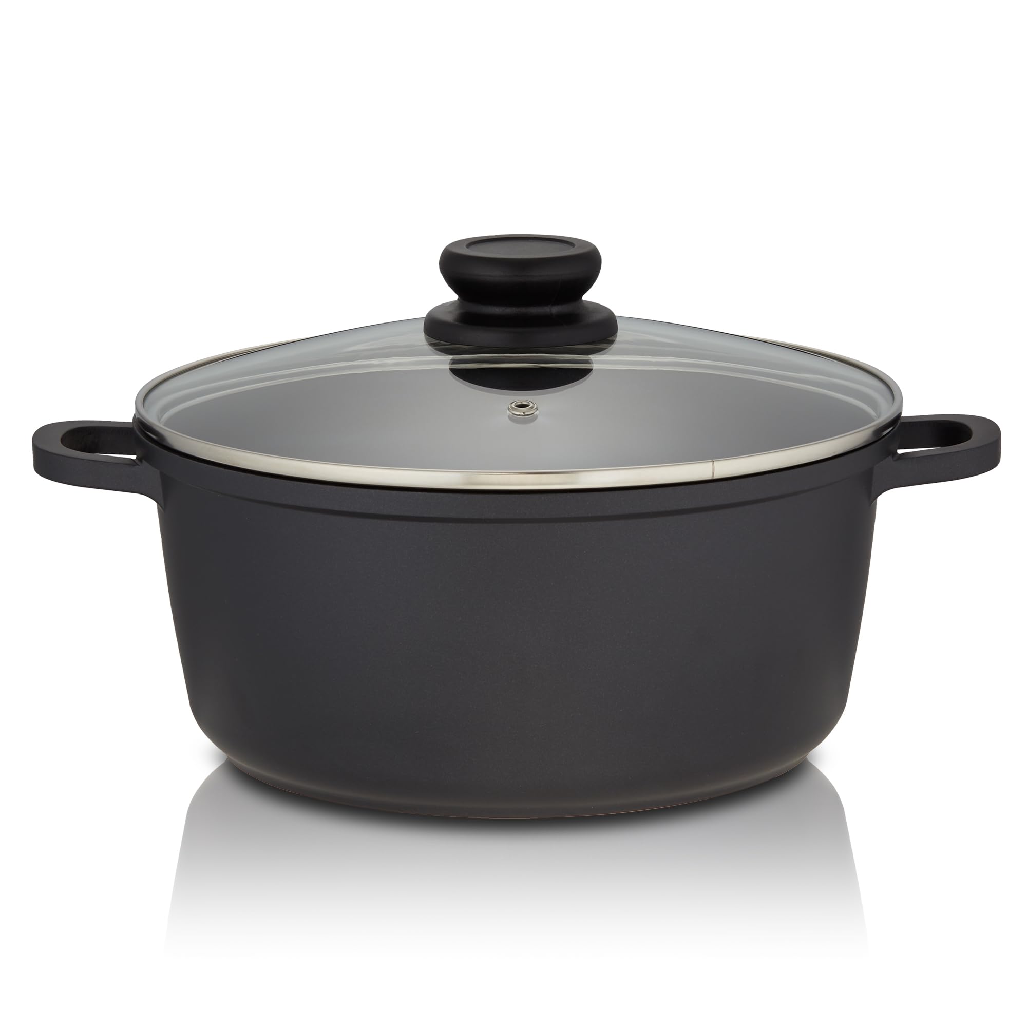 KHG Topf Kochtopf 24 cm Induktion Antihaftbeschichtung 4 Liter | Schwarz Aluminium mit Glasdeckel | Stabile Griffe aus einem Guss | für alle Herdarten geeignet