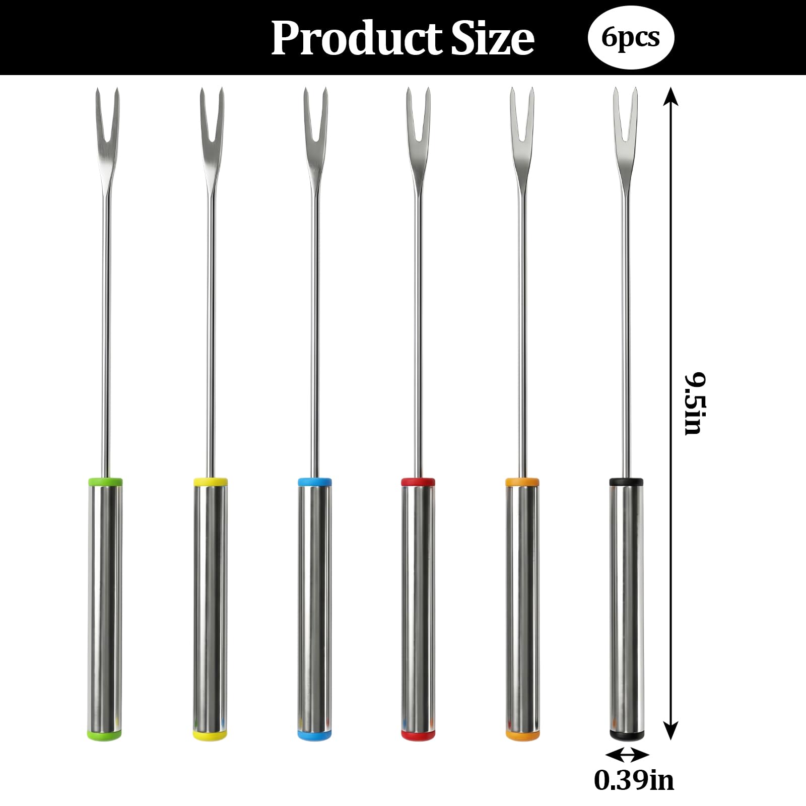 Stainless Steel Fondue Forks,6 PCS Color Coded Cheese Fondue Forks for Chocolate Fountain Cheese Fondue,Heat Resistant Smores Sticks(9.5 Inch) — Amazon image 5