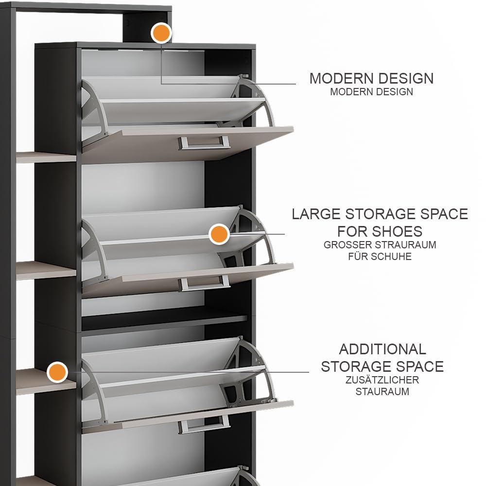 Vicco Scarpiera Orlando, Antracite/grigio, 80 x 166.1 cm con 4 scomparti, per la conservazione e l’organizzazione delle scarpe nell’ingresso