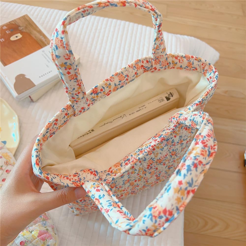 Womens Floral Cotton Tote Bag Coquette Aesthetic Quilted Puffer Bags Cottagecore Hobo Handbag Travel Duffel Bag image 3