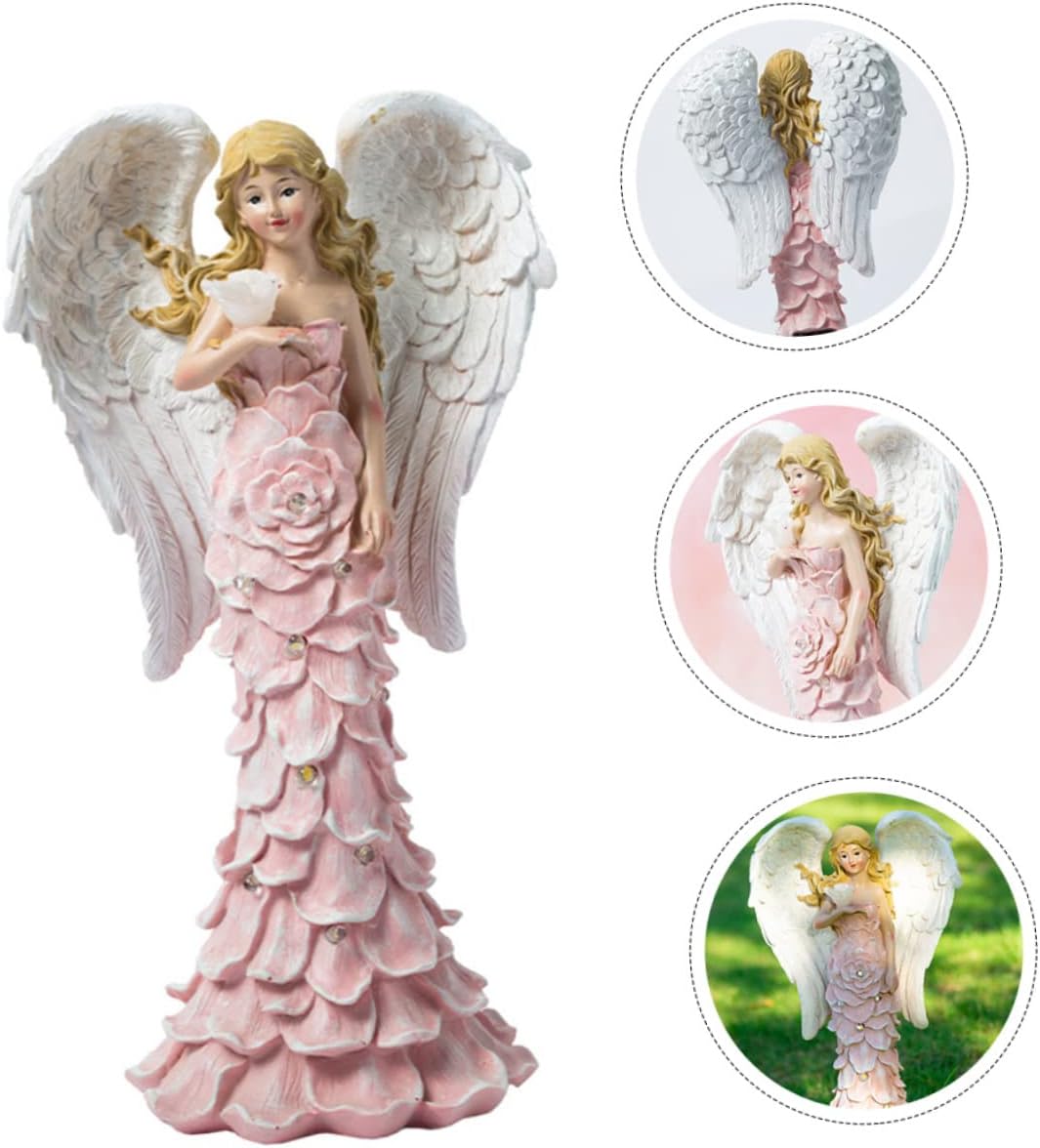 KESYOO Solar Powered Angel Lamp Garden Figurine for Outdoor Decor Resin Angel Statue Warm White Light for Patio and Lawn