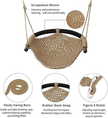 Miniatura 6 de ROPECUBE Columpio tejido a mano para niños pequeños, asiento de columpio para niños con cuerdas ajustables, juego de columpios Little Tikes, para