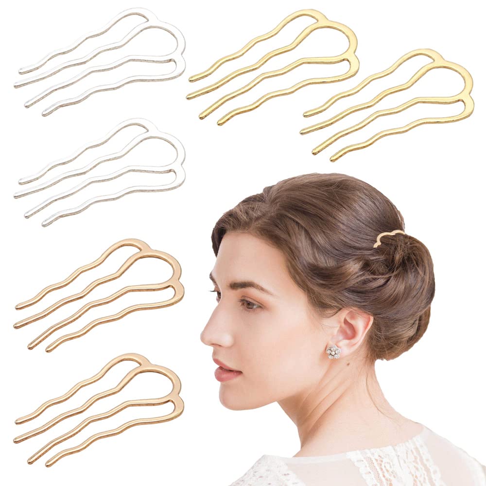 6 Pcs Hair Fork Clip Metal Hair Side Combs Bun Updo Hair