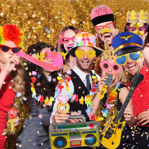 Bulk Opulent Photo Booth Props Set for Adult, Novelty Funny Hats and Glasses, Colorful Wig, Inflatable, Phtot Booth Props Kit for Graduation, Wedding, Birthday, Bachelorette and All Occasions - Image 3