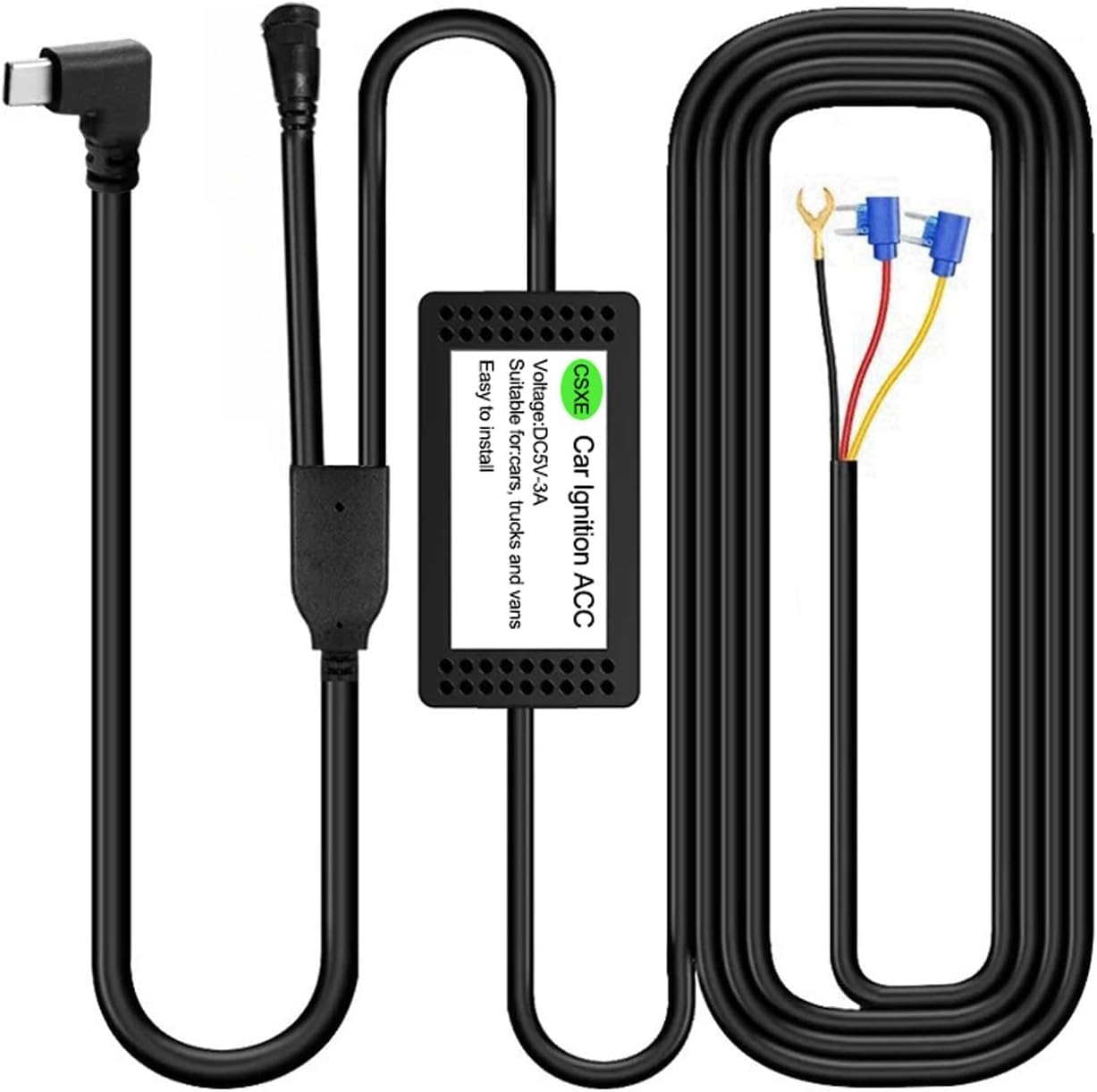 Typ-C-Hardwire-Kit für 3-K-Spiegel-Dashcams, DC 5 V, 3 A, Auto-Armaturenbrett-Step-Down-Kabel, inklusive Sicherungshähnen und Installationswerkzeugen, 3,4 m