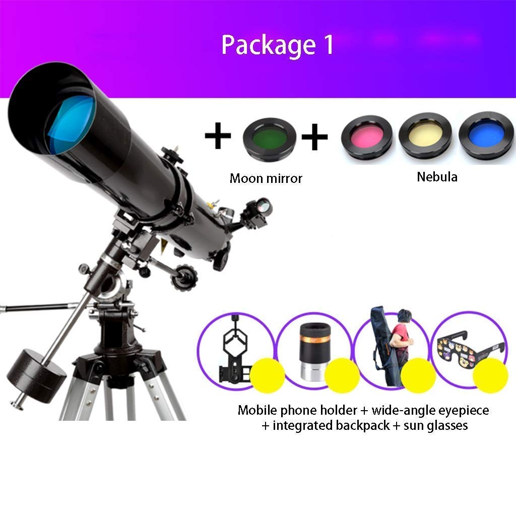 Telescopio con Prisma erecto de 90°, telescopio para Principiantes, Calibre portátil de 80 mm, Distancia Focal de 900 mm, telescopio Refractor con trípode y Bolsa de Transporte