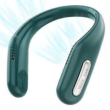 Portable Hanging Neck Fan, Personal Mini Fan without Blades and no Blades, Rechargeable,Earphone Design, Adjustable Airflow Angle, Stylish Appearance,Three-Speed Design, Freely Adjustable Speed, Suitable for Sports, Outdoor,Travel-Dark green