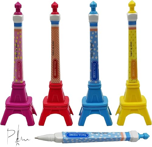 Maydahui 8 bolígrafos de la Torre Eiffel de París, lindos bolígrafos de dibujos animados, tinta de gel negra, decoración de escritorio para niñas,