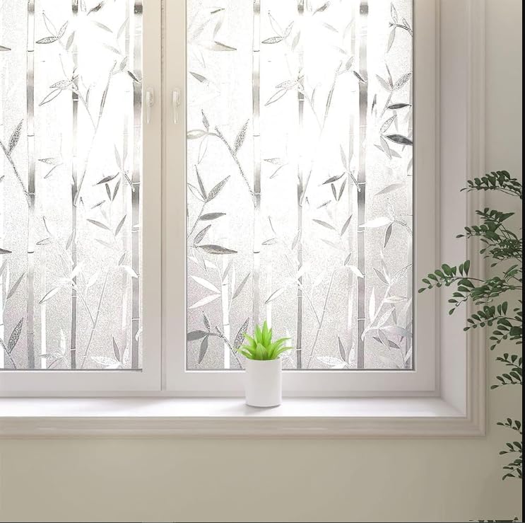 Image of SIA VENDORS Window Privacy Decorative Stained Glass Window Decal Tint Film, Adhesive Static Cling Sun Blocking Window Stickers, Door Covering for Home (12IN' x 5FT', BambooLeaf)