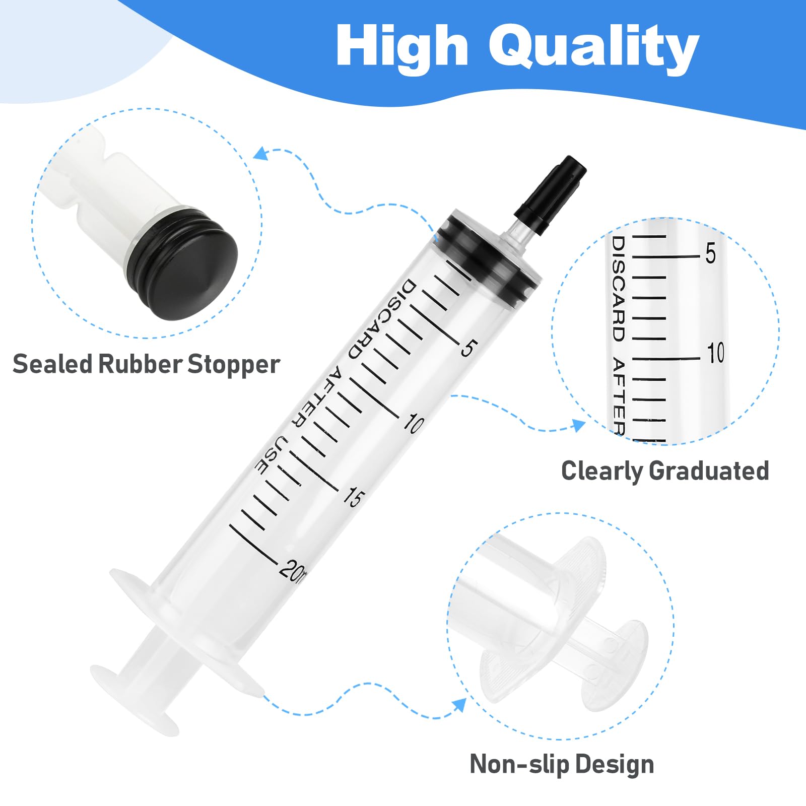 Strzykawki, 16 sztuk strzykawek z tworzywa sztucznego z czarną wtyczką, strzykawki 20 ml/10 ml/5 ml/1 ml, jednorazowe strzykawki do laboratorium, do karmienia zwierząt, oddzielania płynów,