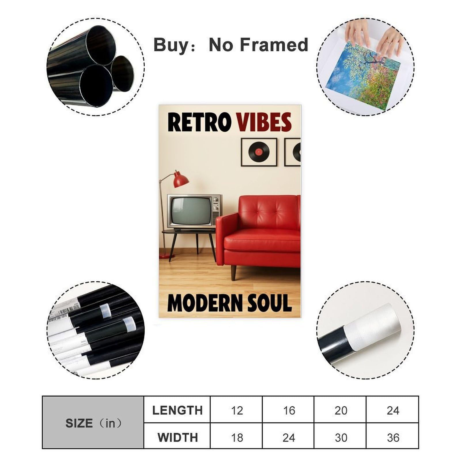 AYINUER Poster su tela con vibrazioni retrò Modern Soul, decorazione artistica da parete per soggiorno, camera da letto, decorazione senza cornice, stile stampa 61 cm L x 91,4 cm W