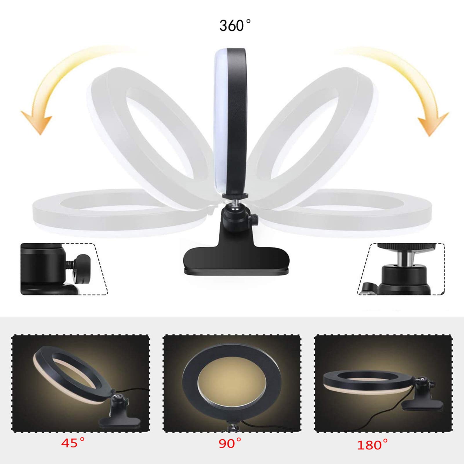 Luce ad Anello da 8" Luce per Selfie con Clip 3 Modalita` di Illuminazione Lampada Anulare Regolabile RGB Selfie Ring Light LED per Youtube,Trucco