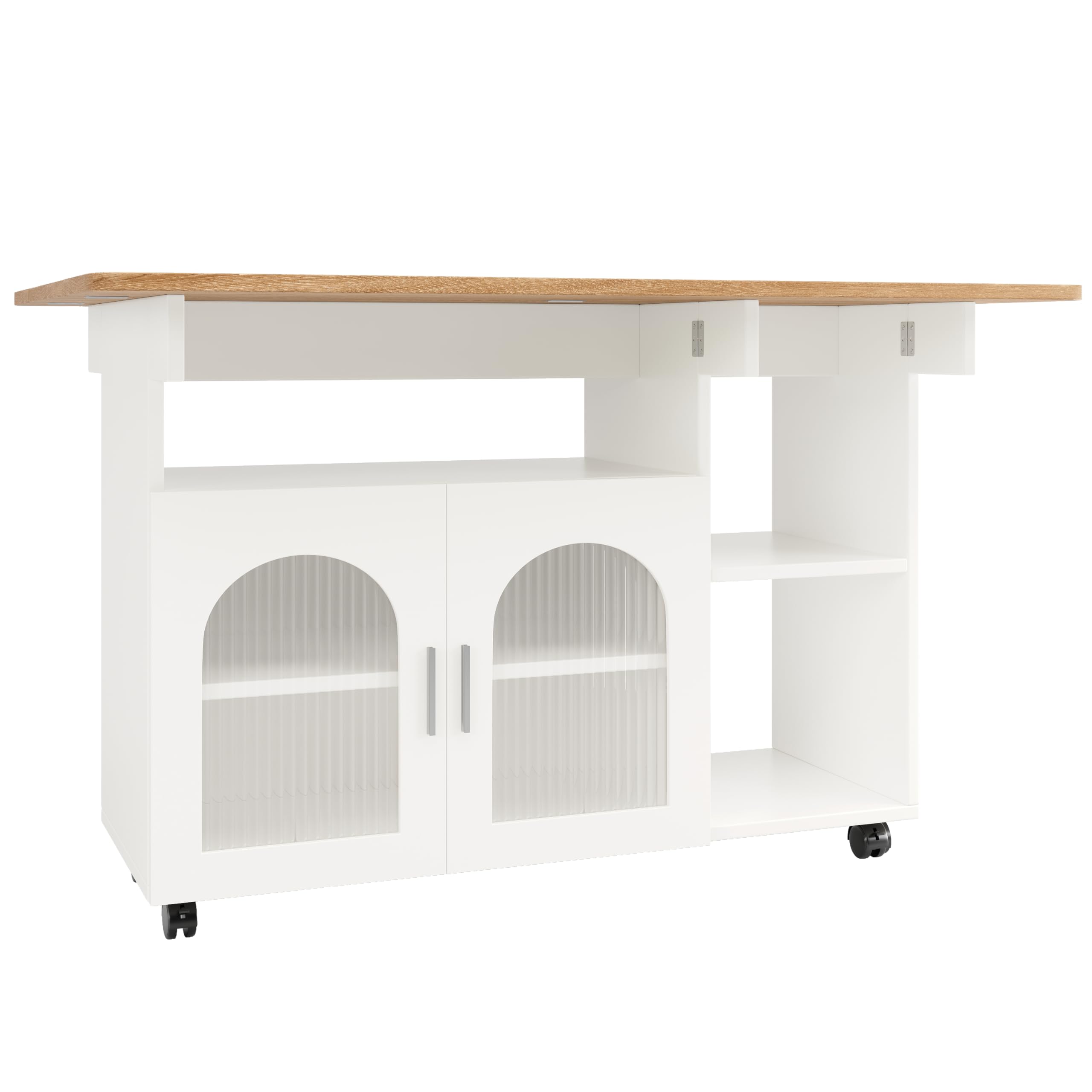 soges Kücheninsel,Modernes Küchensiland, Küchenschrank, Abnehmbare Servierwagen buffetschrank, Speisewagen mit Holzmaserung, buffetschrank, Multifunktionale Esstisch mit Speicherraum,Weiß