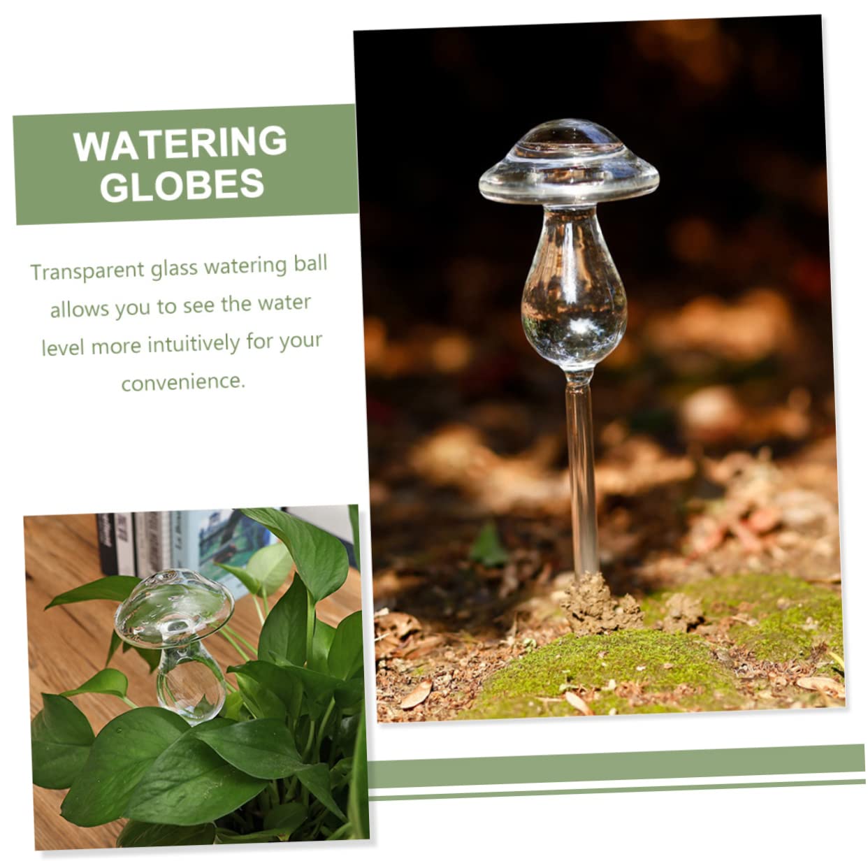 SUPVOX 2 Pack Glass Mushroom Automatic Watering Device Self Watering Spikes for Plants No Tool Plant Waterer for Use