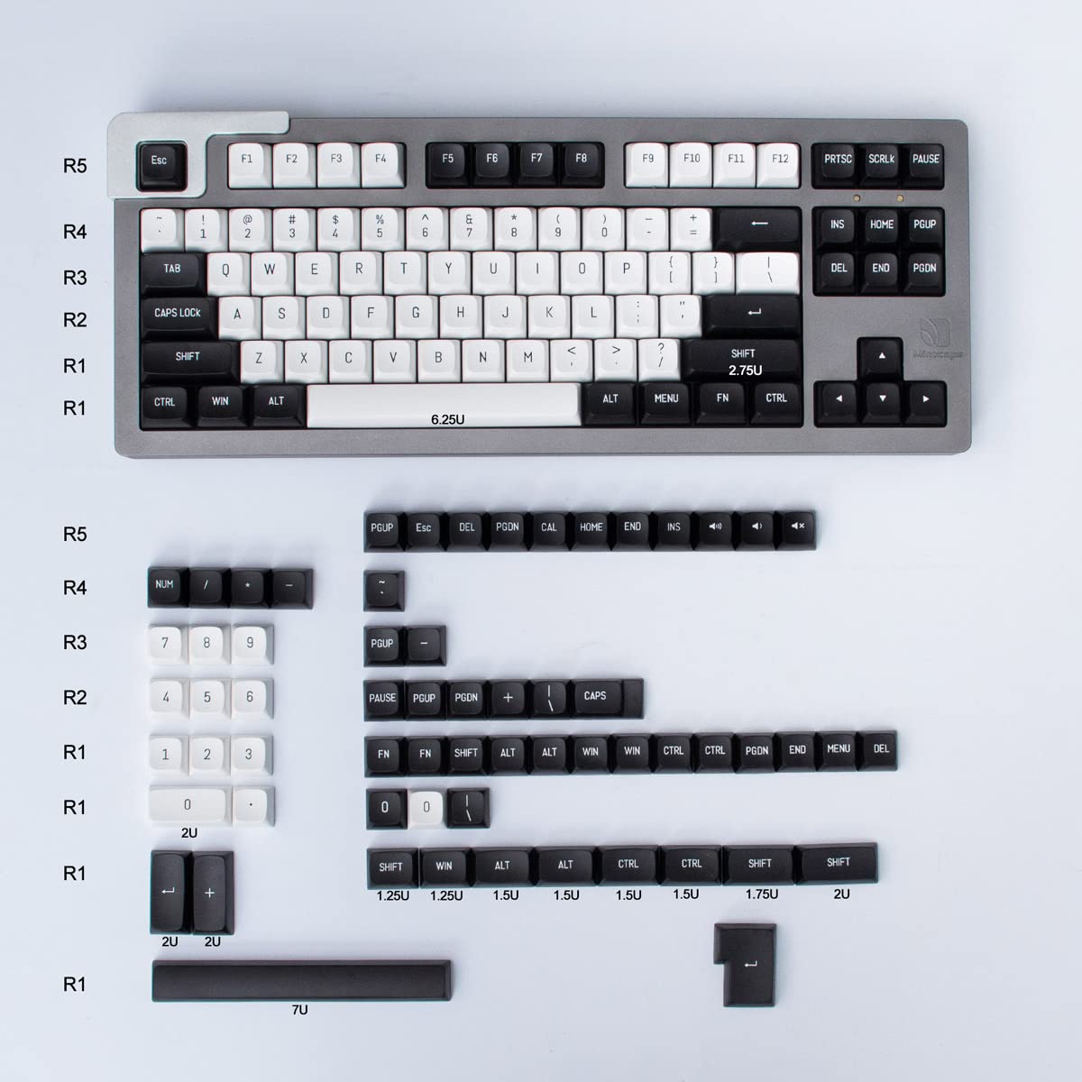 mintcaps Black and White Keycaps Set 150 Keys MSA Profile
