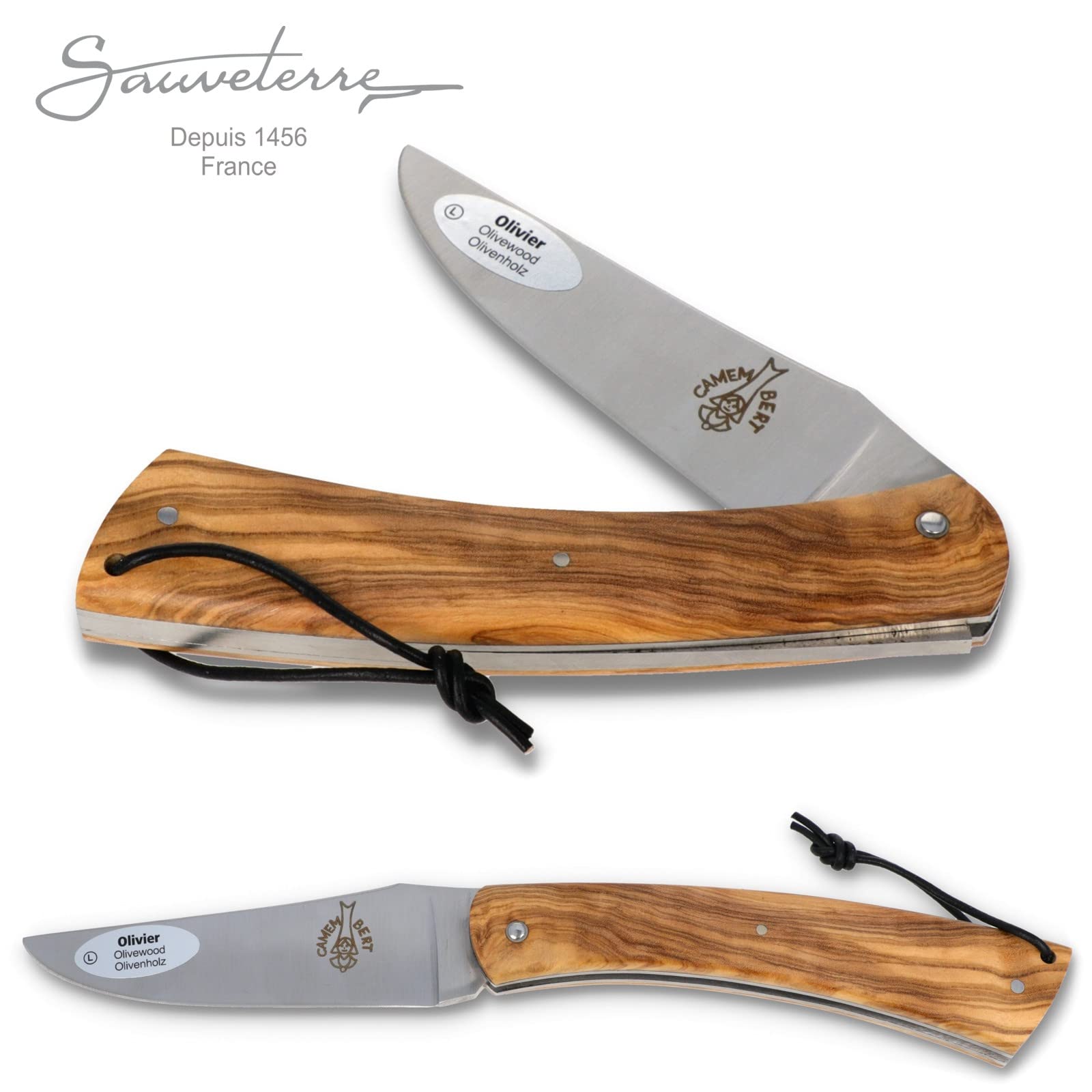 Sauveterre Le Camembert Taschenmesser - 11 cm voller Griff Olivenholz - Klinge satiniert - Messer Frankreich handgefertigt