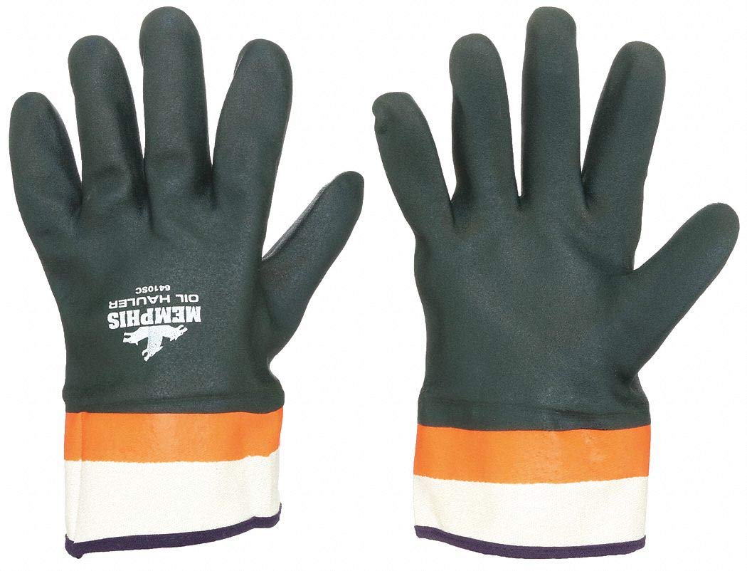 MCR Safety 6410SC Double-Dipped PVC Jersey Lined Sandpaper Finish Men's Gloves with Plasticized Safety Cuff, Green/Orange, Large, 1-Pair by MCR Safety
