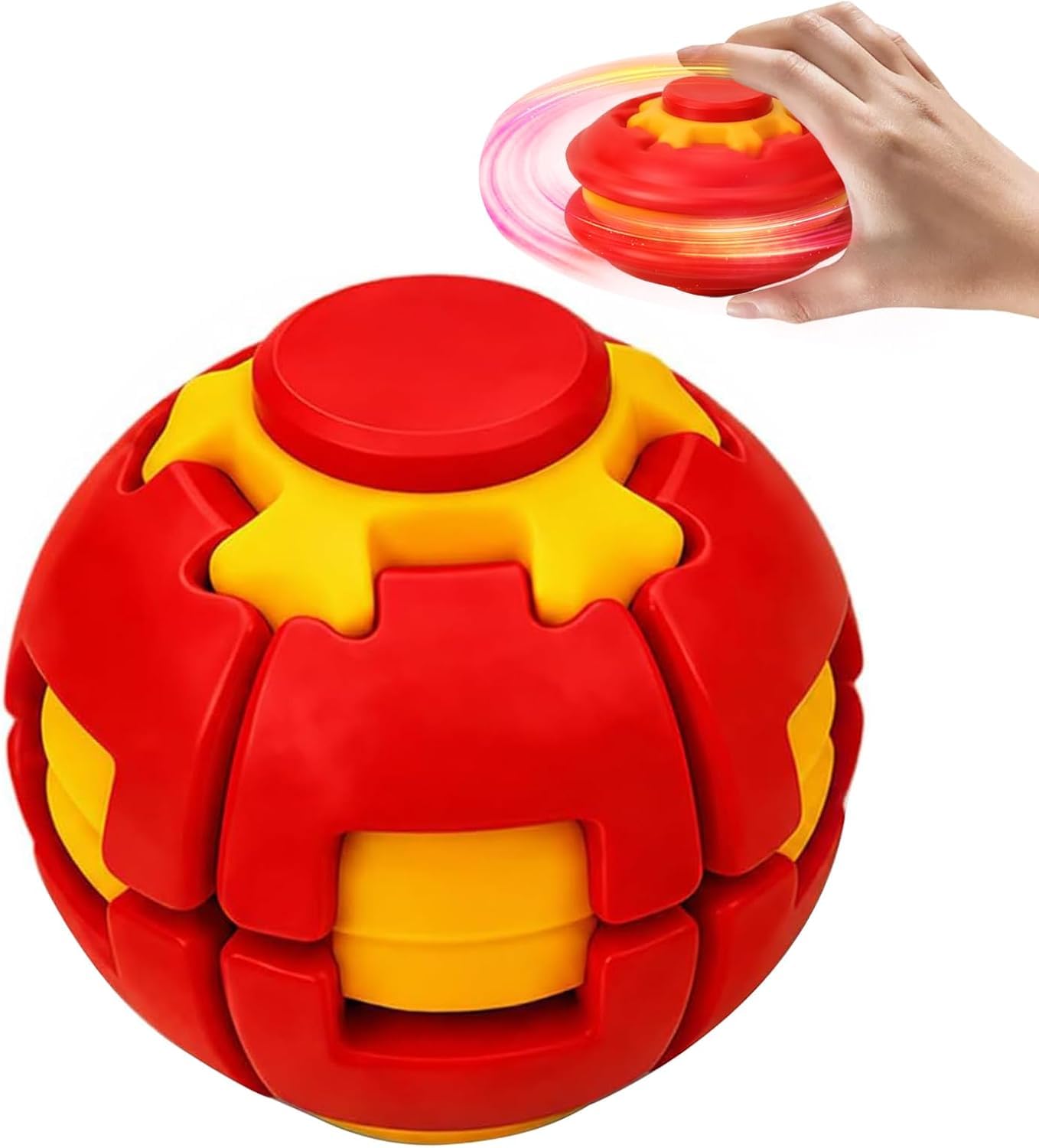3D Printed Push to Spin Fidget Stress Ball, Gear Sphere Sensory Stress Relief Spinner, Pocket Portable Handheld Mechanical Rotating Decompression Desk Toy for Adults Kids Office School Travel