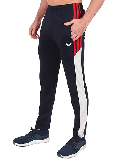 Men's Cotton Regular Fit Striped Trackpants with Pockets Navy Size L