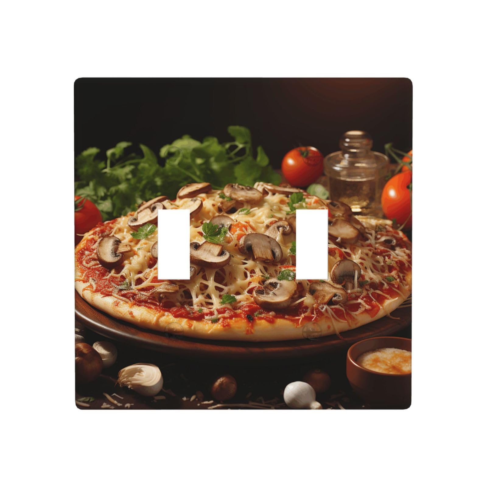 Kloph Pizza With Mushrooms Tomatoes Decorator Double Toggle Light Switch Covers Wall Plate 2-Gang Standard Size 4.5" X 4.5" Double Toggle Switch Wallplate Decorative 2 Gang Wall Switch Plate Covers