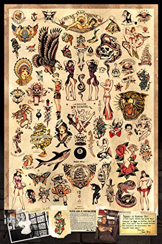 Sailor Jerry Tattoo Flash (Style A) Poster 24x36 (60.96 x 91.44 cm) A