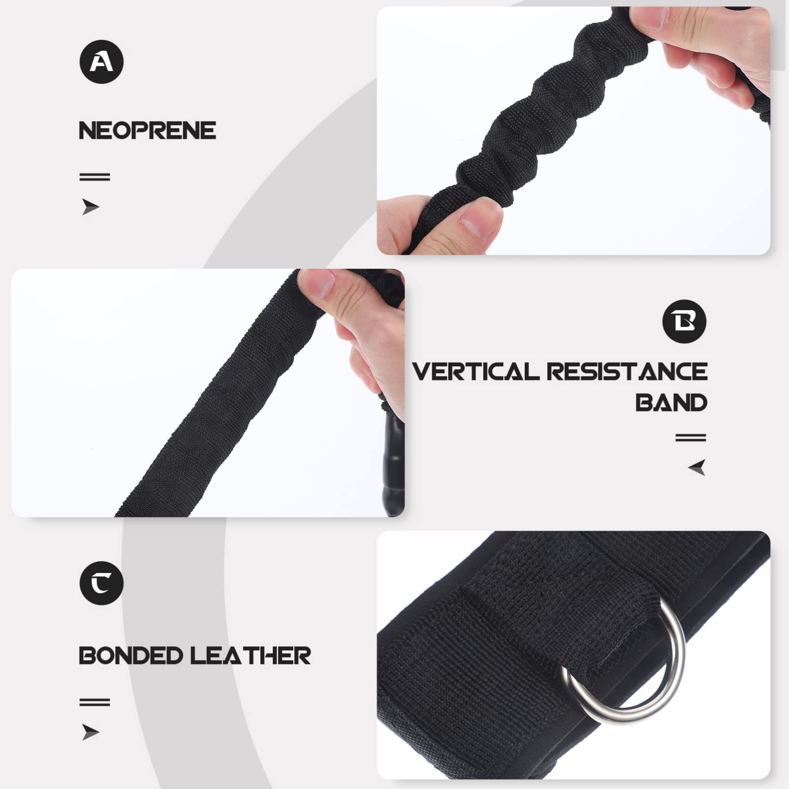 Fascia di Resistenza per Gambe in Neoprene per Allenamento Forza Muscolare e Agilità, per Boxe e Pallavolo, Set Nero