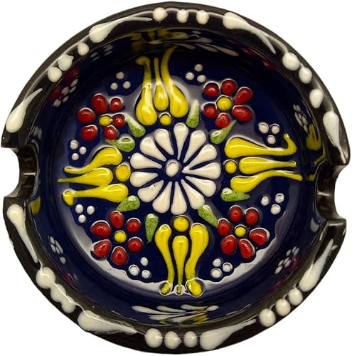 Cenicero de cerámica hechos a mano, 6 variaciones de color, 1 pieza de patrones totalmente a mano (azul oscuro)