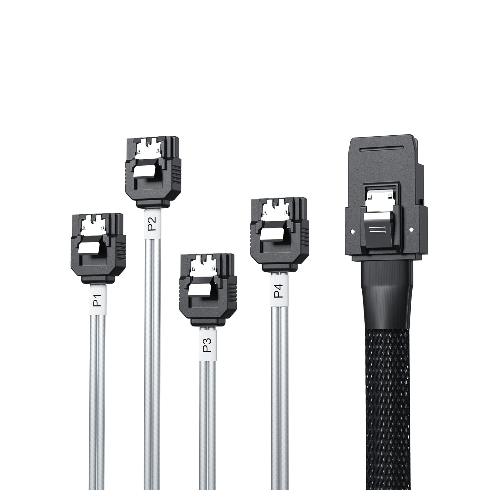 10Gtek® 6G Internal Mini SAS 36pin SFF-8087 Male to 4x SATA 7pin Female Fan-Out Forward Breakout Cable with Shrapnel, 0.8-Meter(2.64-ft)