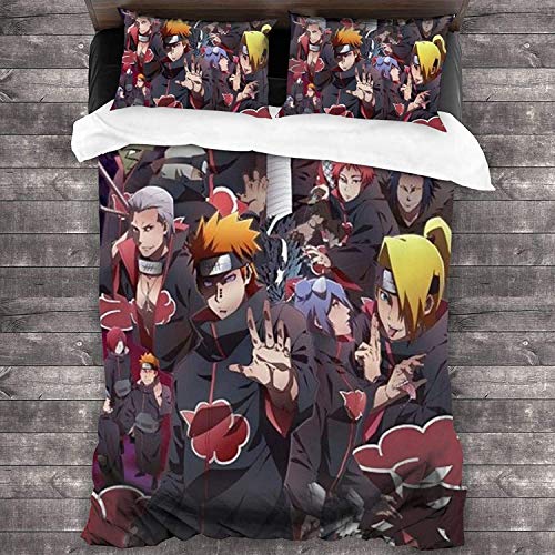 ANSSON Akatsuki Akatsuki2 Juego de ropa de cama infantil anime Uchiha Itachi, funda nórdica de 2 fundas de almohada de microfibra,